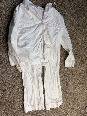 Victoria's Secret White Cotton Pajama Set with Pink Trim